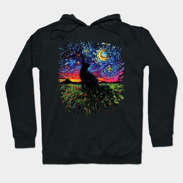 Black Cat Night (Splash Version) Hoodie by sagittariusgallery